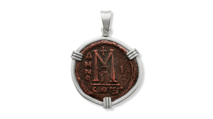 Silver Pendant, Byzantine M-40 Nummia Bronze Coin, 8002