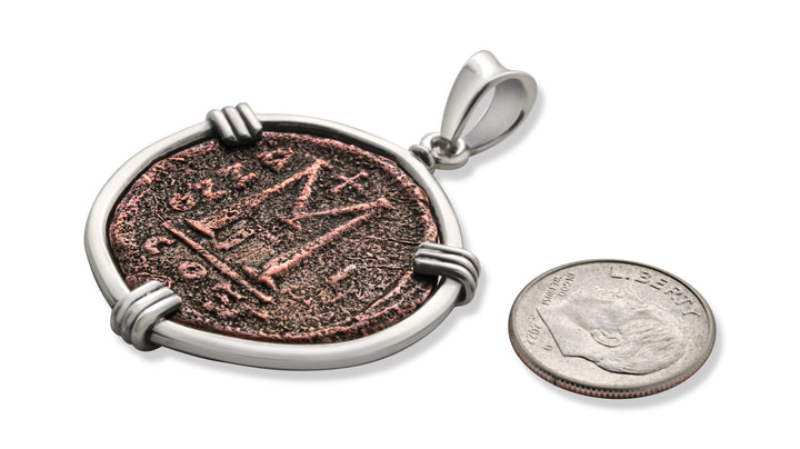 Silver Pendant, Byzantine M-40 Nummia Bronze Coin, 8002