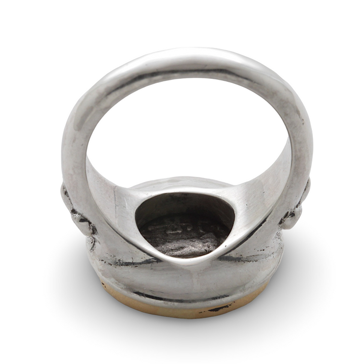 Indo-Scythian Drachma Coin, Silver Ring, 18K Gold Bezel, 8041