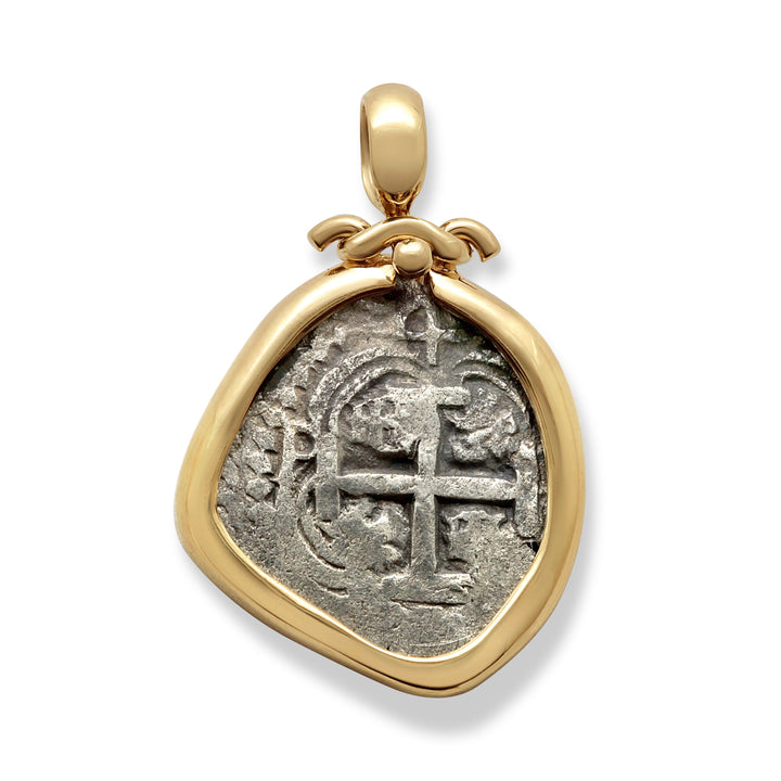 4 Reales Spanish Cob Coin, 18K Gold Pendant, ID15223