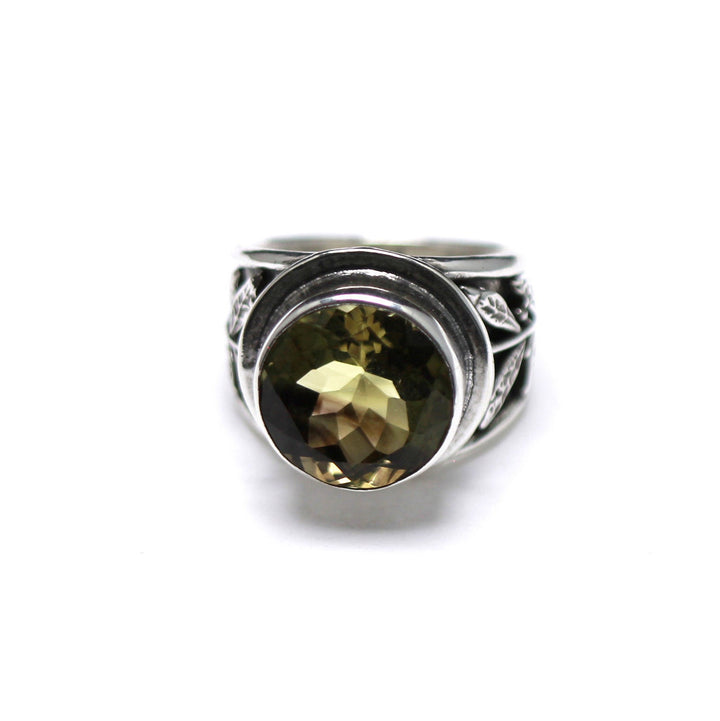 Silver Ring, Prehnite Stone, Lemon/Yellow, 6864