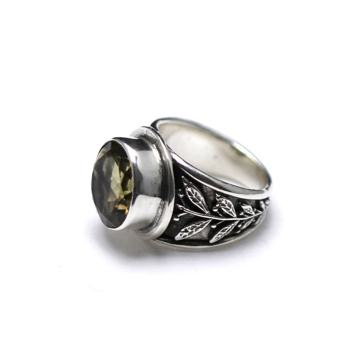 Silver Ring, Prehnite Stone, Lemon/Yellow, 6864