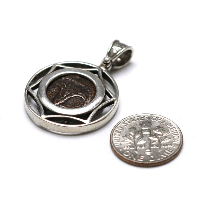 Sterling Silver Pendant, Lily of Jerusalem, Anchor Prutah, 7160
