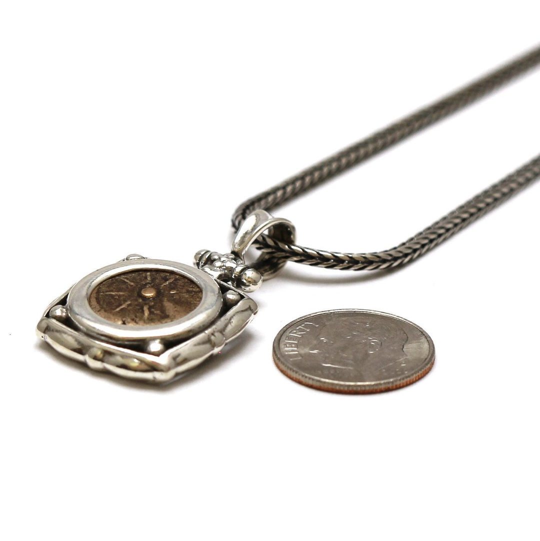 Sterling Silver Square Pendant, Widows Mite Prutah Coin, 7051