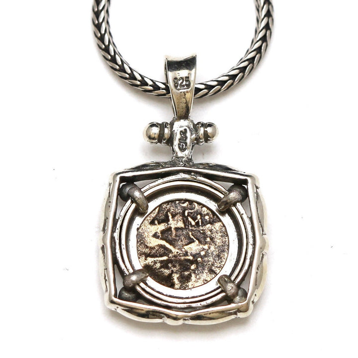 Sterling Silver Square Pendant, Widows Mite Prutah Coin, 7051