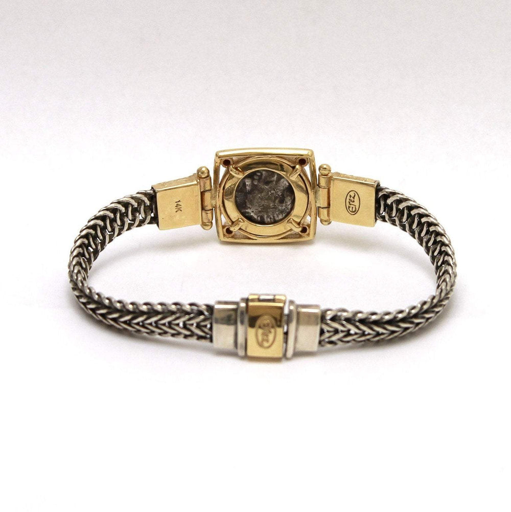 14K Gold and Sterling Silver Bracelet, Ruby Accents, Arabian Owl Drachma, ID13471