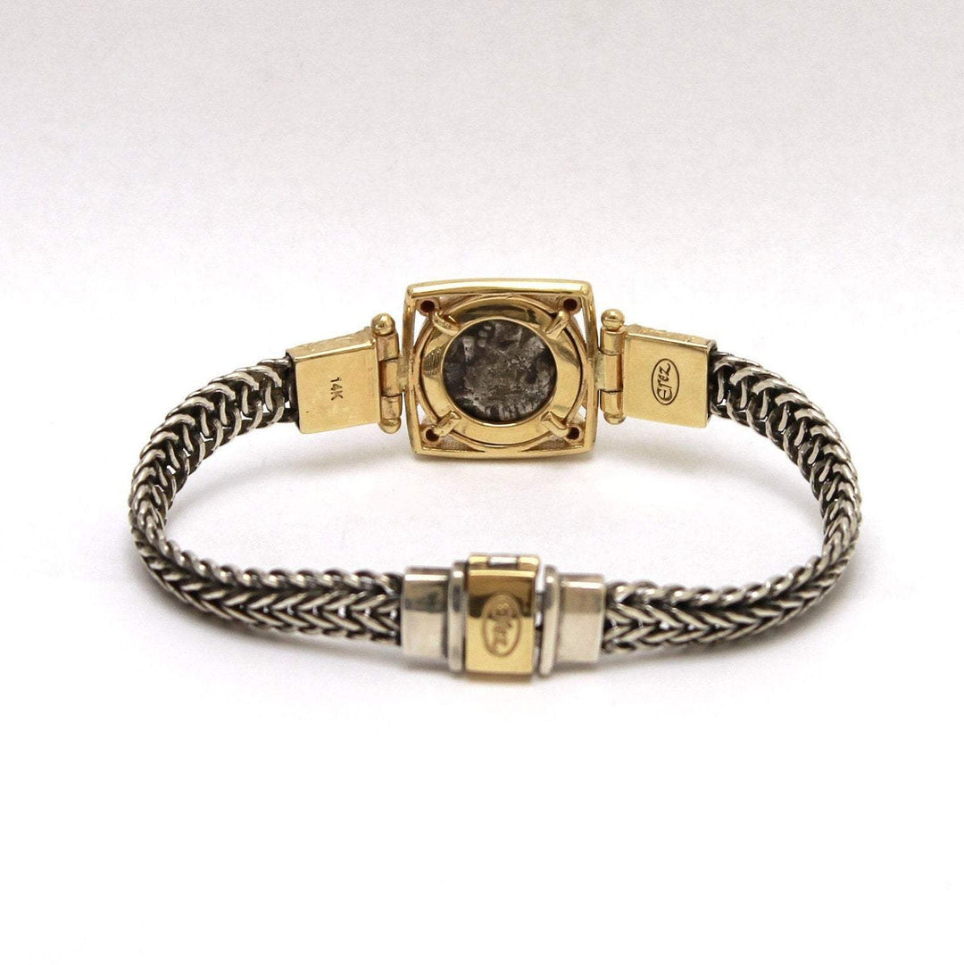 14K Gold and Sterling Silver Bracelet, Ruby Accents, Arabian Owl Drachma, ID13471
