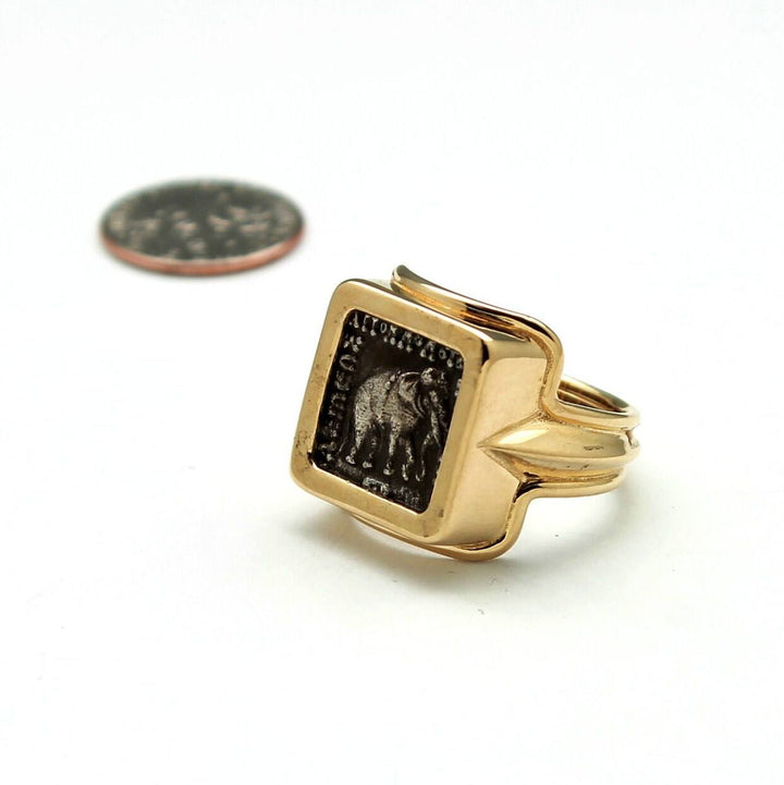 14K Gold Pendant, Apollodotus Elephant Baktria AR Drachma Ancient Coin, ID13975