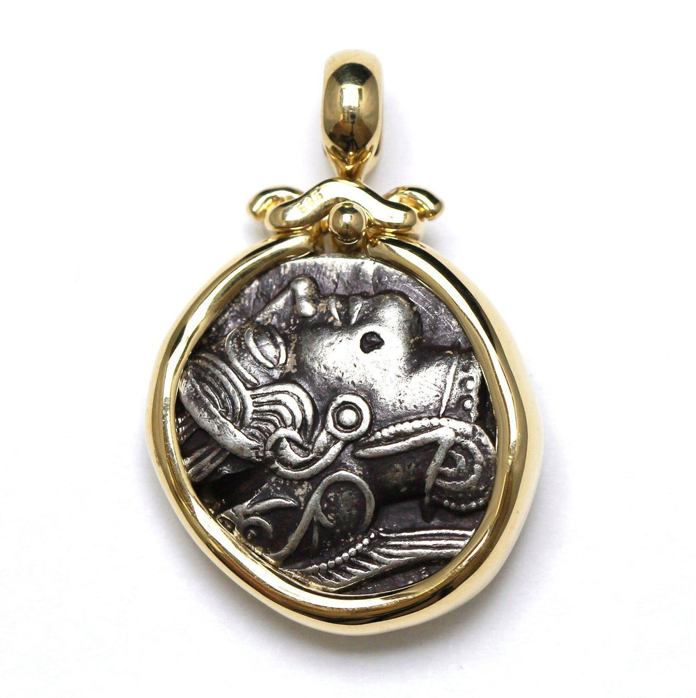 14K Gold Pendant, Owl/Athena, Arabian Drachma, ID13564