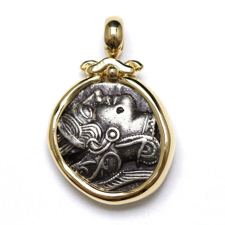 14K Gold Pendant, Owl/Athena, Arabian Drachma, ID13564