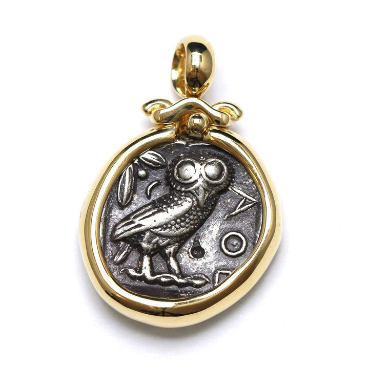 14K Gold Pendant, Owl/Athena, Arabian Drachma, ID13564