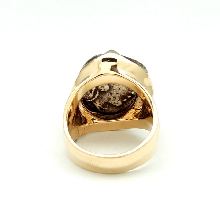 14K Solid Gold Ring, Athena Owl, Attica, Genuine Ancient Coin, ID13870