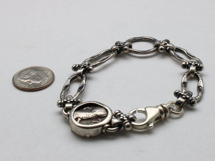 Arabian Owl Silver Bracelet, Genuine Ancient Coin, Athena Owl, with Certificate 00240