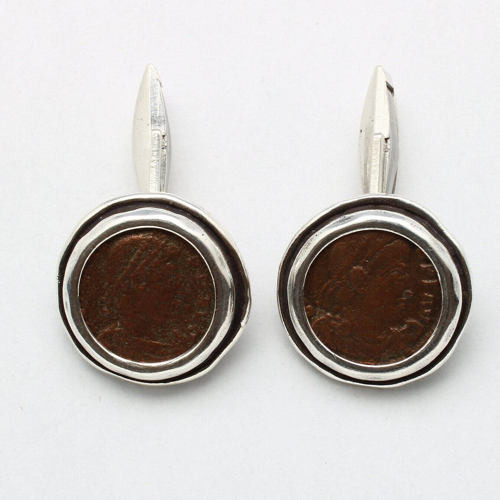 Roman Bronze Coins, Sterling Silver Cufflinks, Genuine Ancient Coins, with Certificate 00231