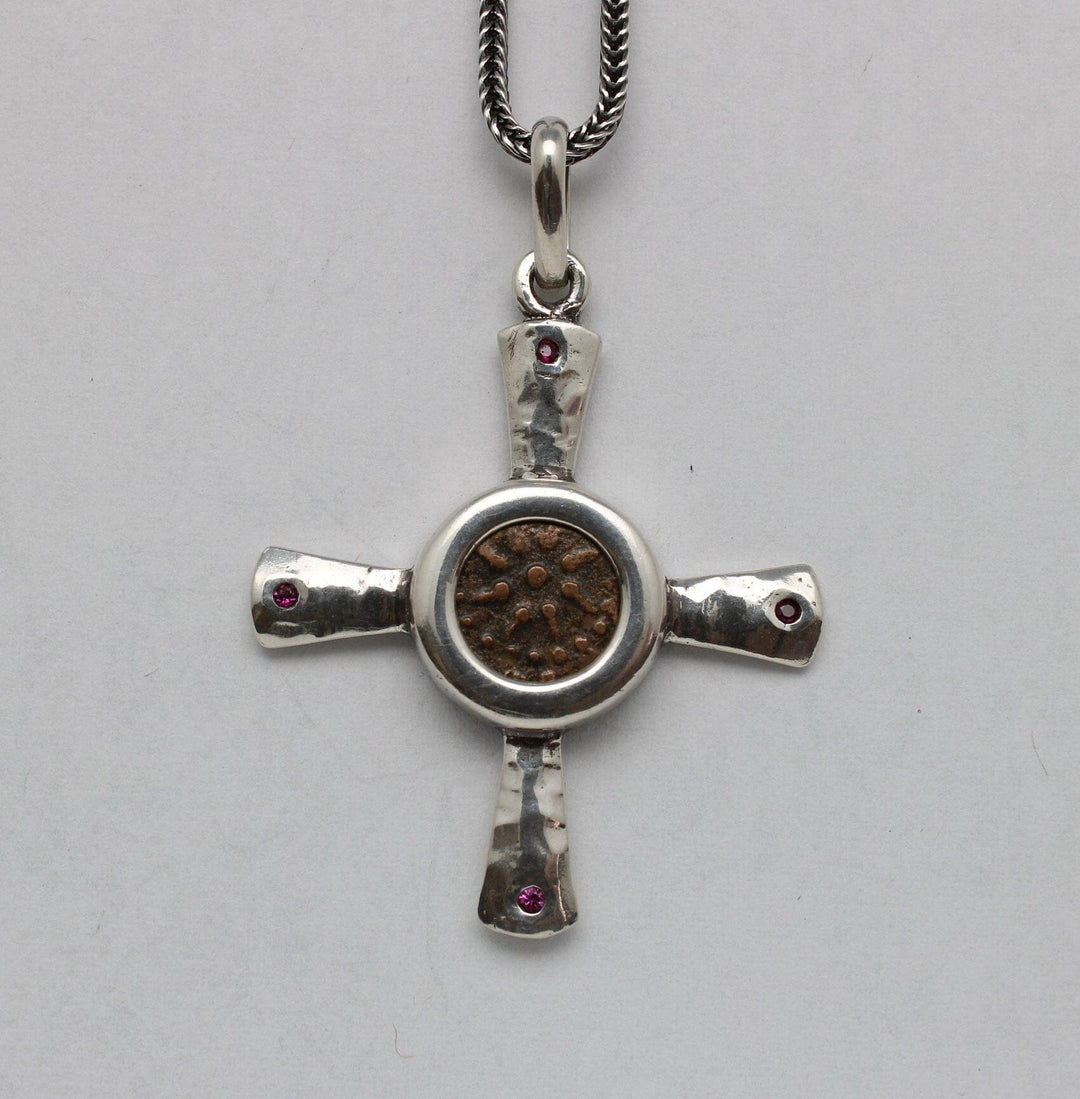 Sterling Silver Cross, Widows Mite, Genuine Ancient Coin, 00215