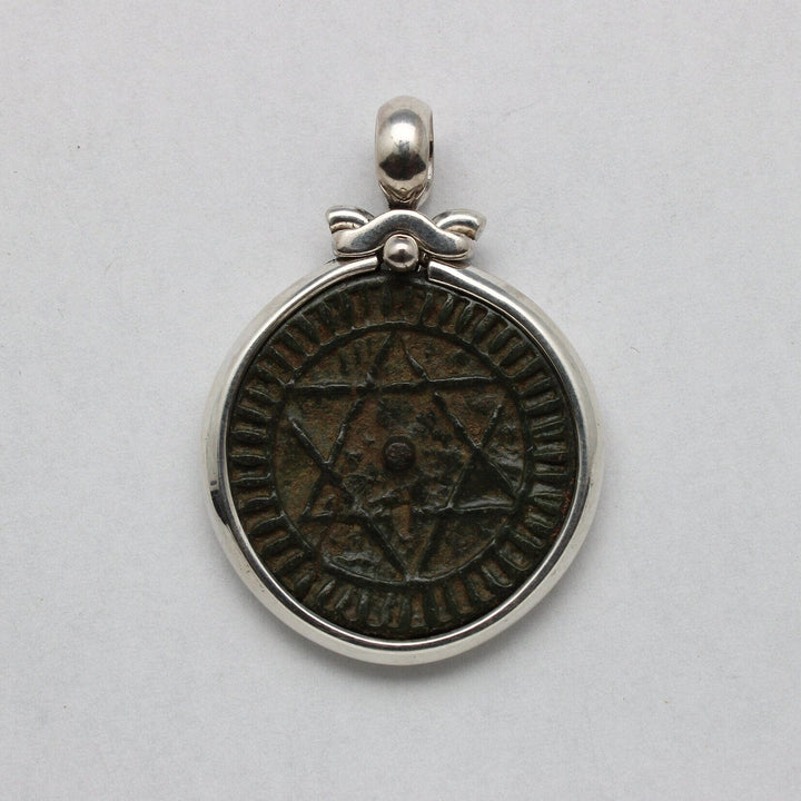 Sterling Silver Pendant, Moroccan Falus Coin, Genuine Ancient Coin, 00242