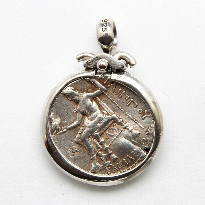 Sterling Silver Pendant, Philip III, Kings of Macedon, Ancient Tetradrachm Coin, ID14012
