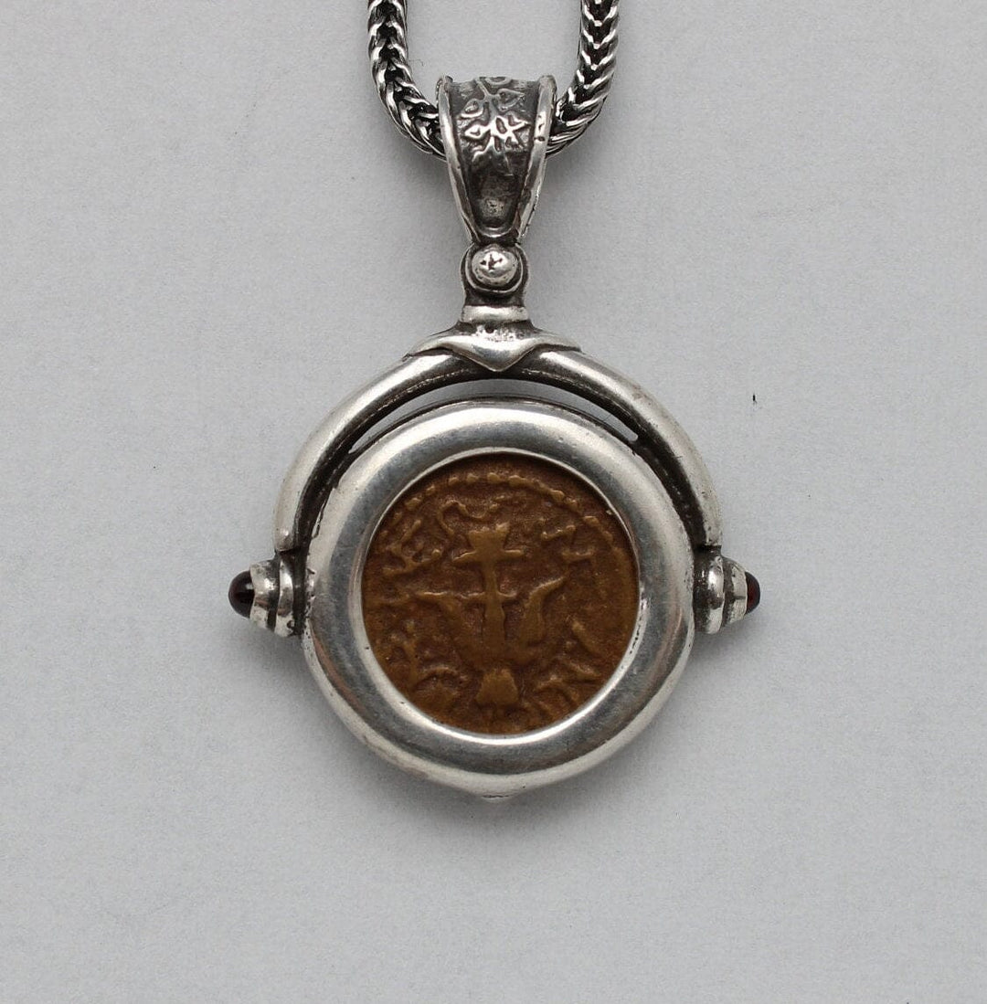 Sterling Silver Pendant, Widows Mite, Ancient Prutah Coin, 00209