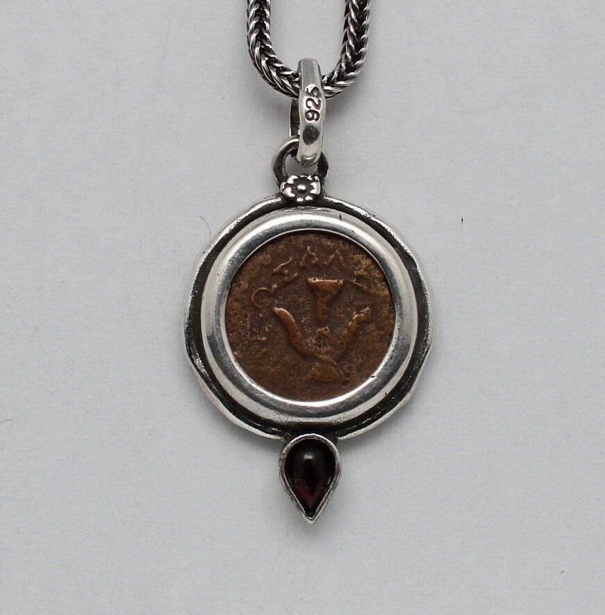 コレクション widow's mite prutah coin silver pendant Widows Mite Prutah Coin, Silver Pendant with Garnet, 00211 – Erez