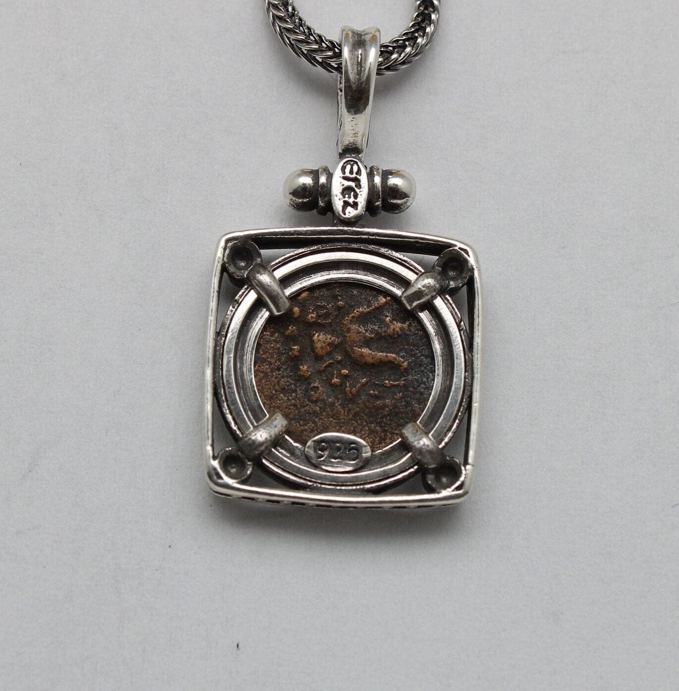 Sterling Silver Square Pendant, Widows Mite, Ancient Prutah Coin, 00207