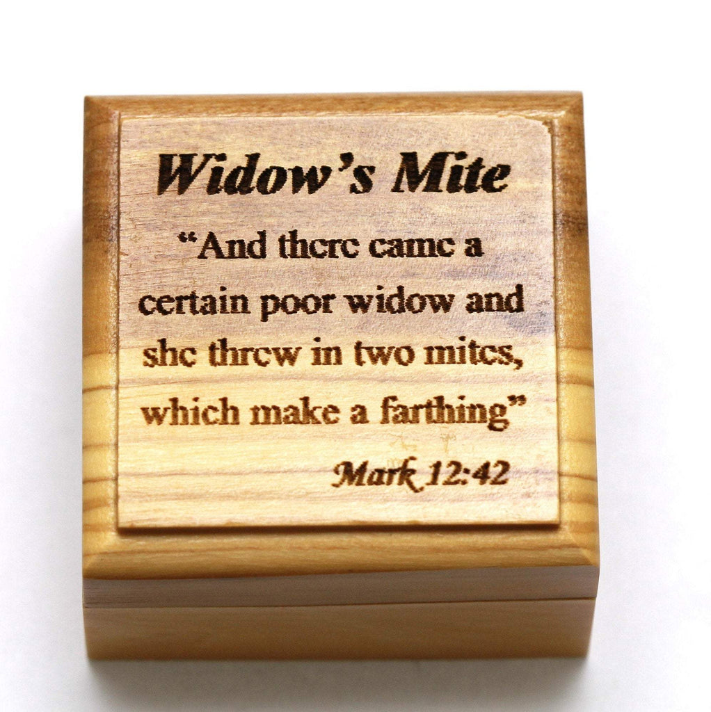 Widows Mite Coin in Olive Wood Box, Mark 12:42 Inscription, Ancient Alexander Janneus Coin