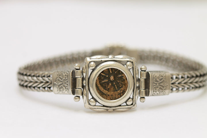Widows Mite, Flat Chain Silver Bracelet, Genuine Ancient Coin, with certificate 8031 - Erez Ancient Coin Jewelry
