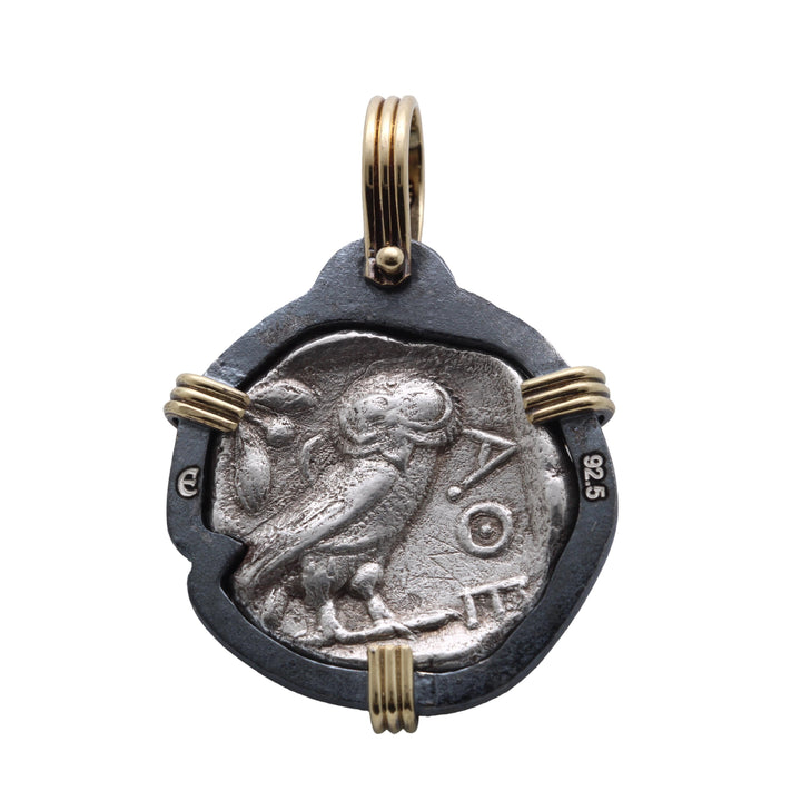 Athena/Owl 4th Cent BC. Greek Tetradrachm. 18K Gold and Sterling Silver Pendant, ID16227