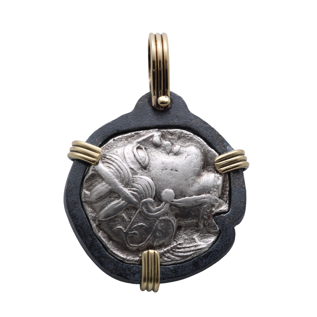 Athena/Owl 4th Cent BC. Greek Tetradrachm. 18K Gold and Sterling Silver Pendant, ID16227