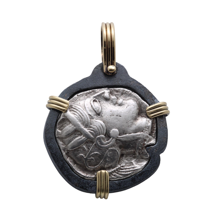 Athena/Owl 4th Cent BC. Greek Tetradrachm. 18K Gold and Sterling Silver Pendant, ID16227