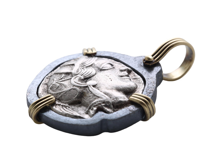 Athena/Owl 4th Cent BC. Greek Tetradrachm. 18K Gold and Sterling Silver Pendant, ID16227