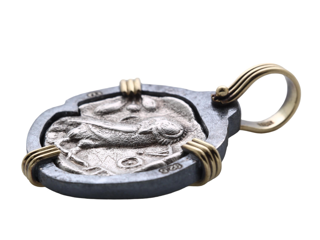 Athena/Owl 4th Cent BC. Greek Tetradrachm. 18K Gold and Sterling Silver Pendant, ID16227