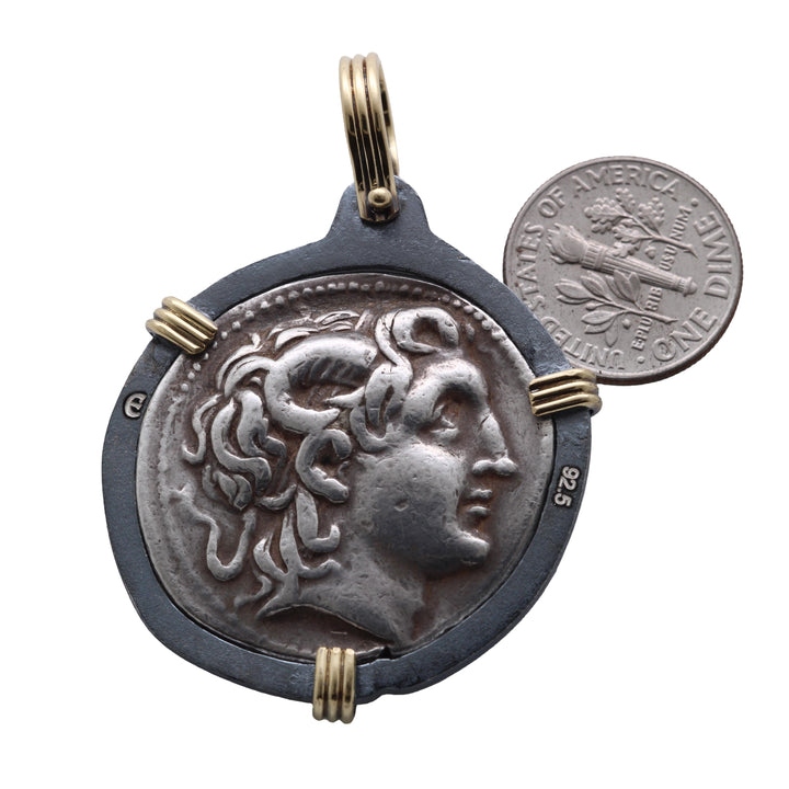 Macedonian. Lysimachos. Alexander the Great. 18K Gold and Sterling Silver Pendant, ID16232
