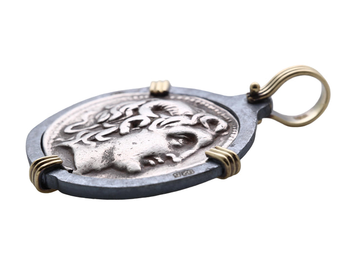 Macedonian. Lysimachos. Alexander the Great. 18K Gold and Sterling Silver Pendant, ID16232