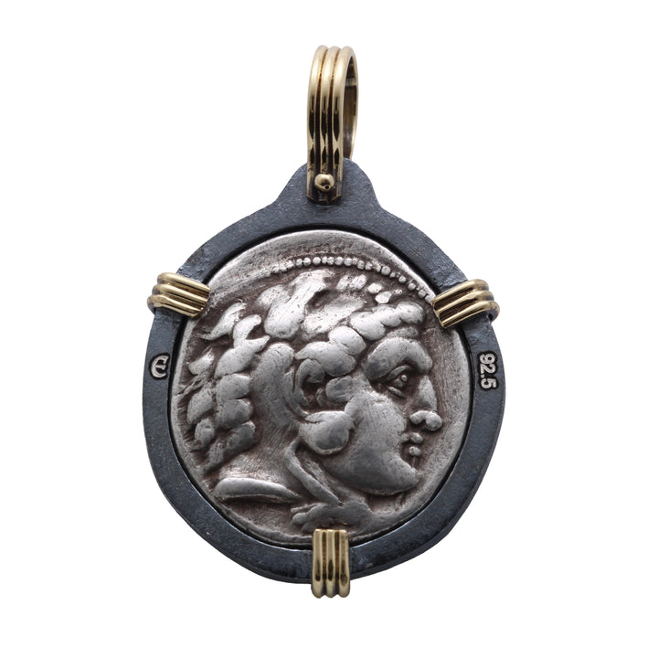 Alexander the Great. Greek Coin. 18K Gold and Sterling Silver Pendant, ID16238