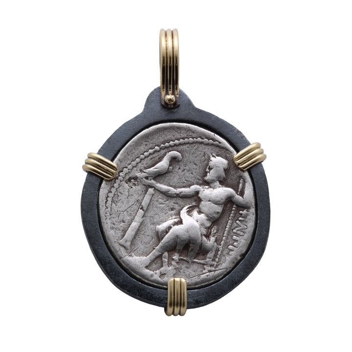 Alexander the Great. Greek Coin. 18K Gold and Sterling Silver Pendant, ID16238