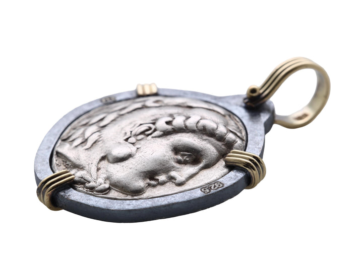 Alexander the Great. Greek Coin. 18K Gold and Sterling Silver Pendant, ID16238