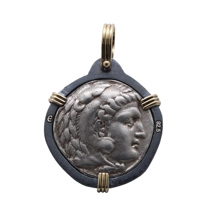 Alexander the Great. Greek Coin. 18K Gold and Sterling Silver Pendant, ID16250