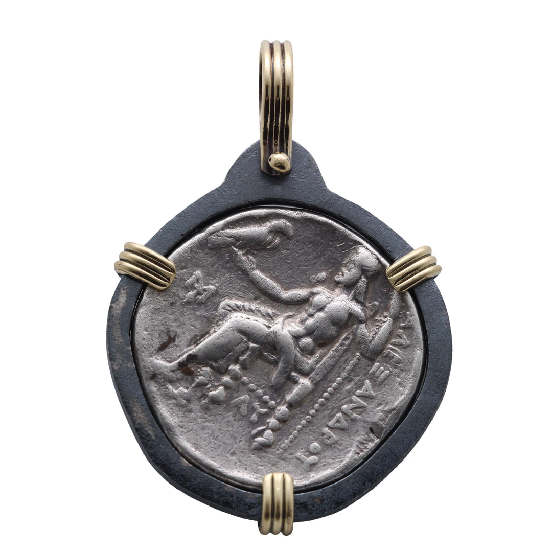 Alexander the Great. Greek Coin. 18K Gold and Sterling Silver Pendant, ID16250