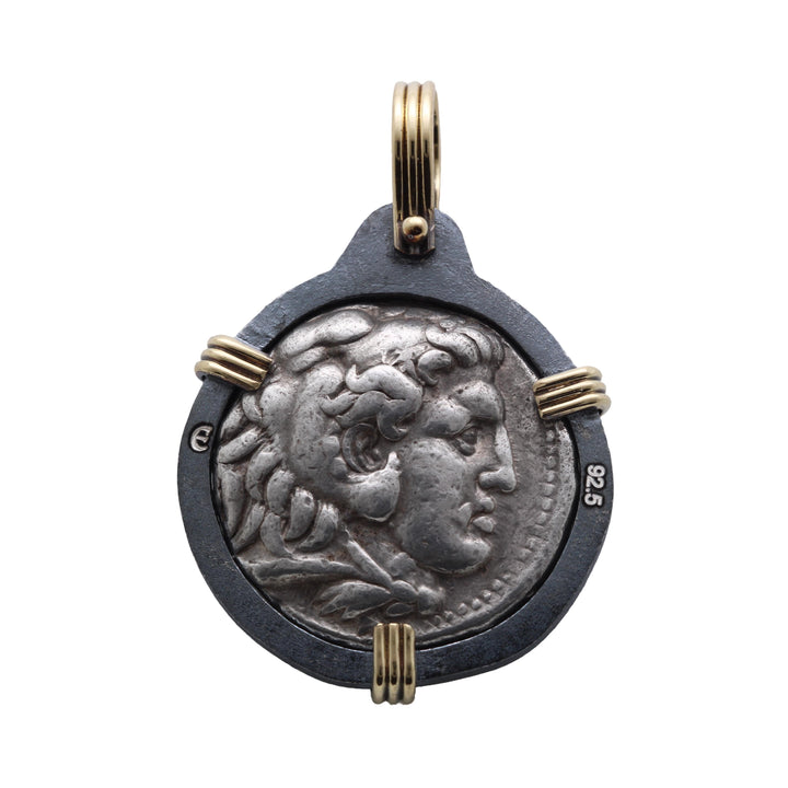 Alexander the Great. Greek Coin. 18K Gold and Sterling Silver Pendant, ID16254
