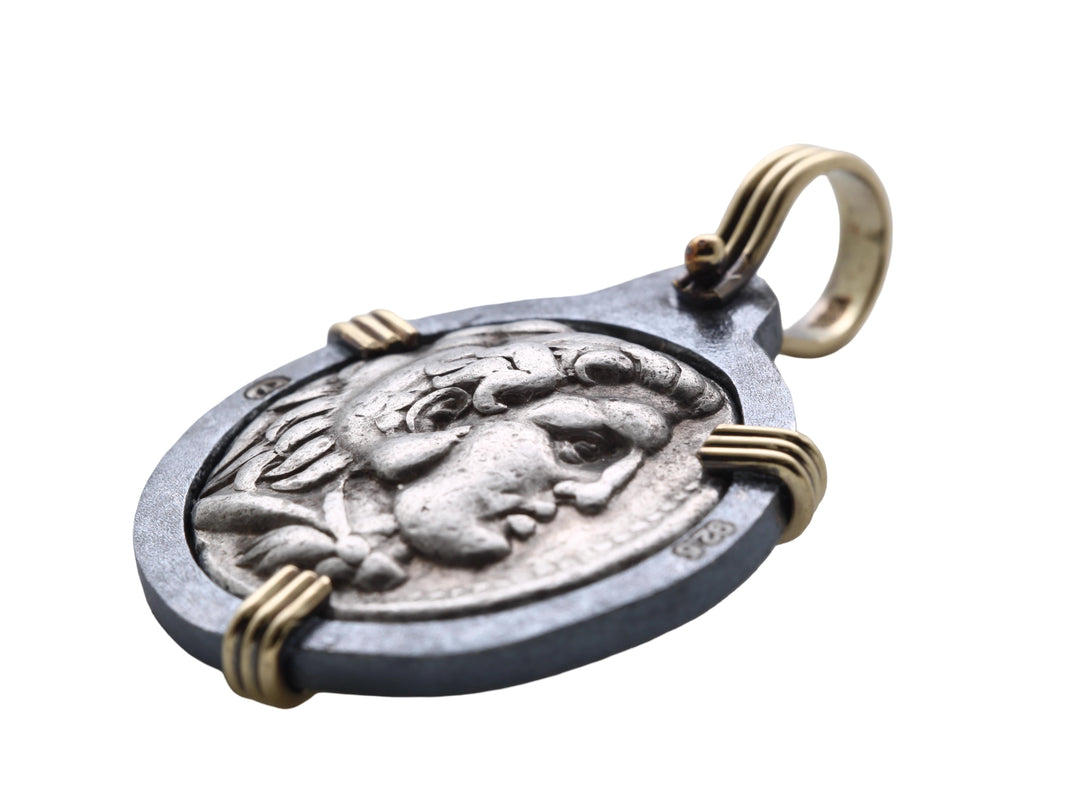 Alexander the Great. Greek Coin. 18K Gold and Sterling Silver Pendant, ID16254