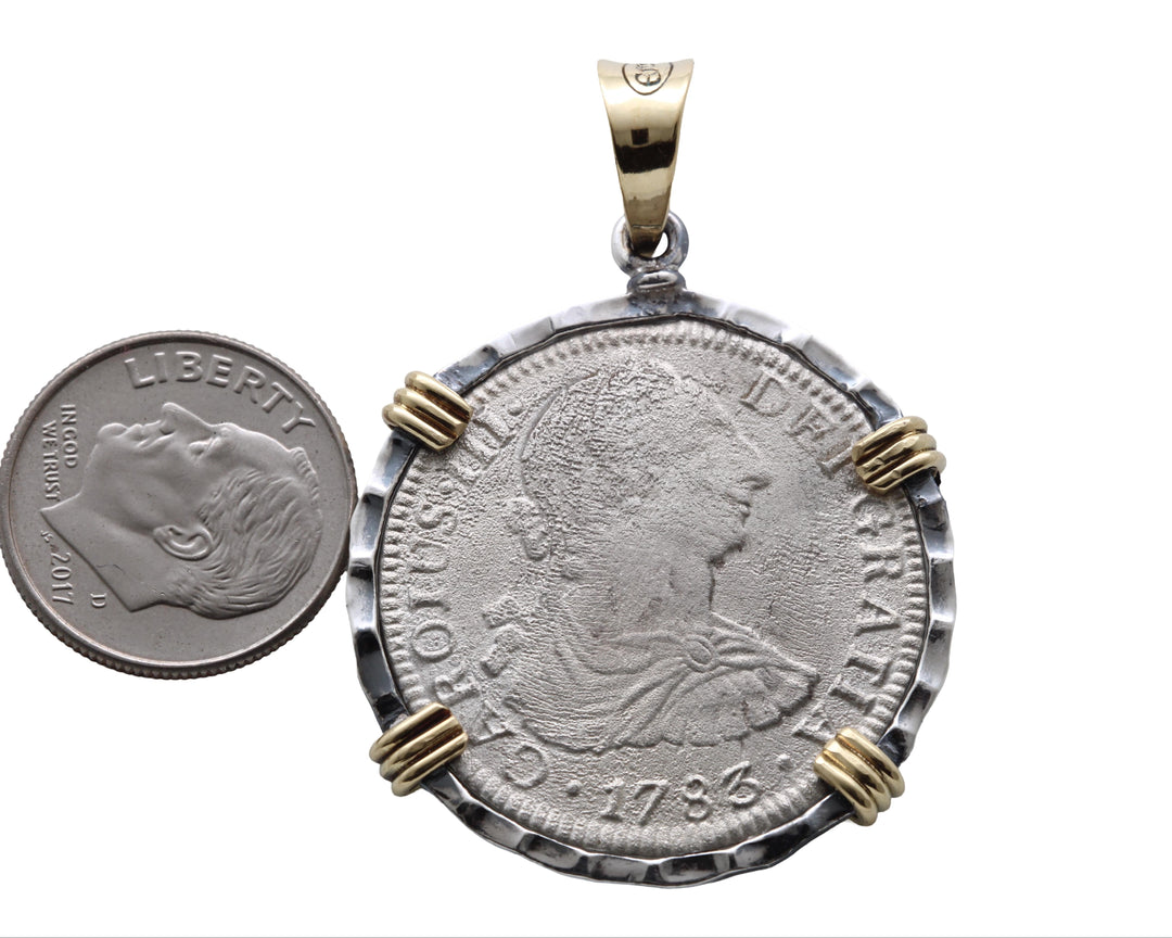 14K and Sterling Silver Pendant, El Cazador Spanish Shipwreck Coin EC30009