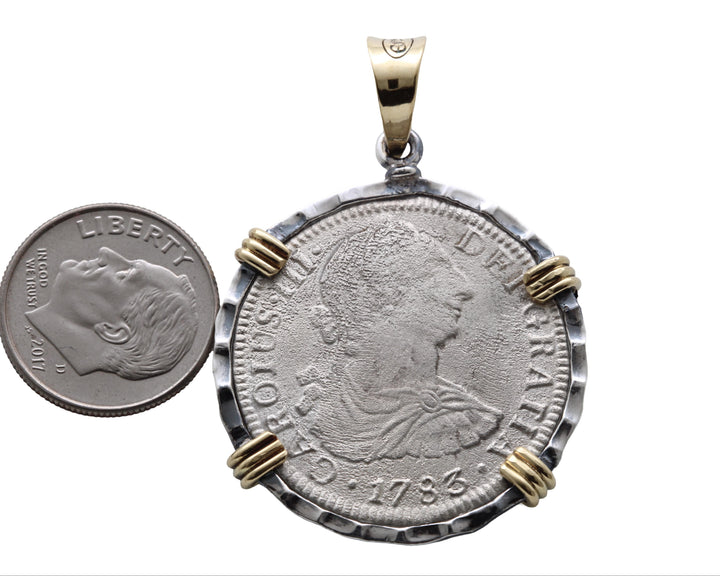 14K and Sterling Silver Pendant, El Cazador Spanish Shipwreck Coin EC30009