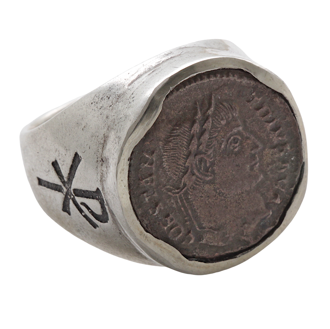 Constantine I (The Great), Silver Ring, Roman Bronze Coin, 8004