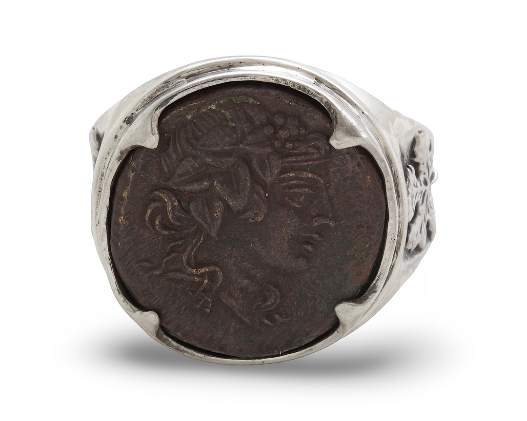 Amisos Dionysos, Sterling Silver Ring, Bronze Tetrachalkon, 8026