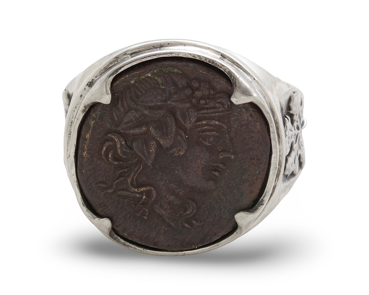 Amisos Dionysos, Sterling Silver Ring, Bronze Tetrachalkon, 8026