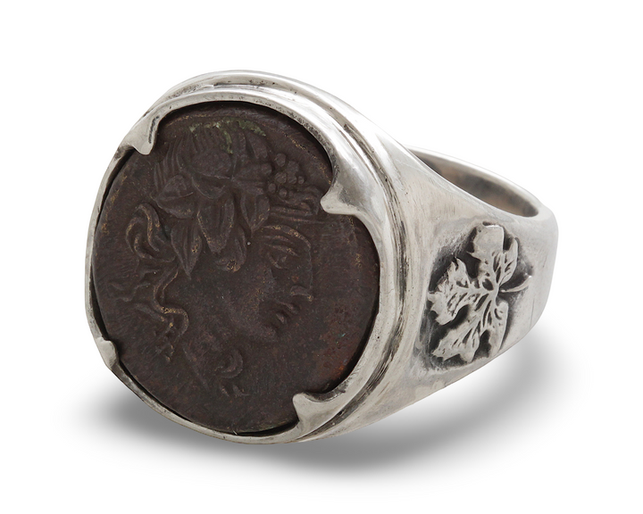 Amisos Dionysos, Sterling Silver Ring, Bronze Tetrachalkon, 8026