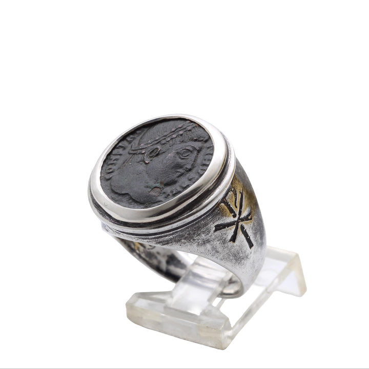 Constantine I (The Great), Sterling Silver Ring, Roman Bronze Coin, 8146