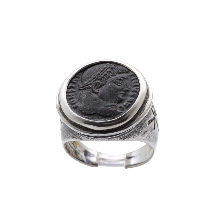 Constantine I (The Great), Sterling Silver Ring, Roman Bronze Coin, 8146