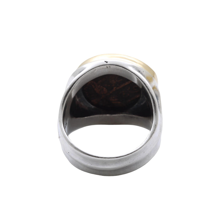 18K Bezel, Sterling Silver Ring, Hieron II, Poseidon and Triden, Ancient Bronze Coin, 8147
