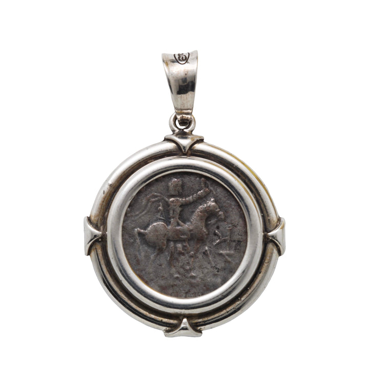Indo-Scythian Tetradrachm Coin, Sterling Silver Pendant, 8151